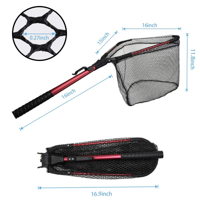 YVLEEN Folding Fishing Net - Foldable Fish Landing Net Robust Aluminum Telescopic Pole Handle and Nylon Mesh 16inch Hoop Size - Image 4